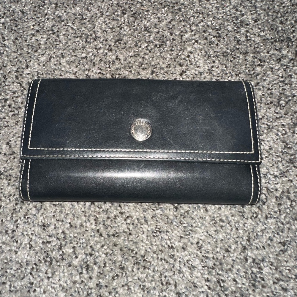 Coach -Black Leather Wallet with Silver Button and Matching Checkbook Cover-pink